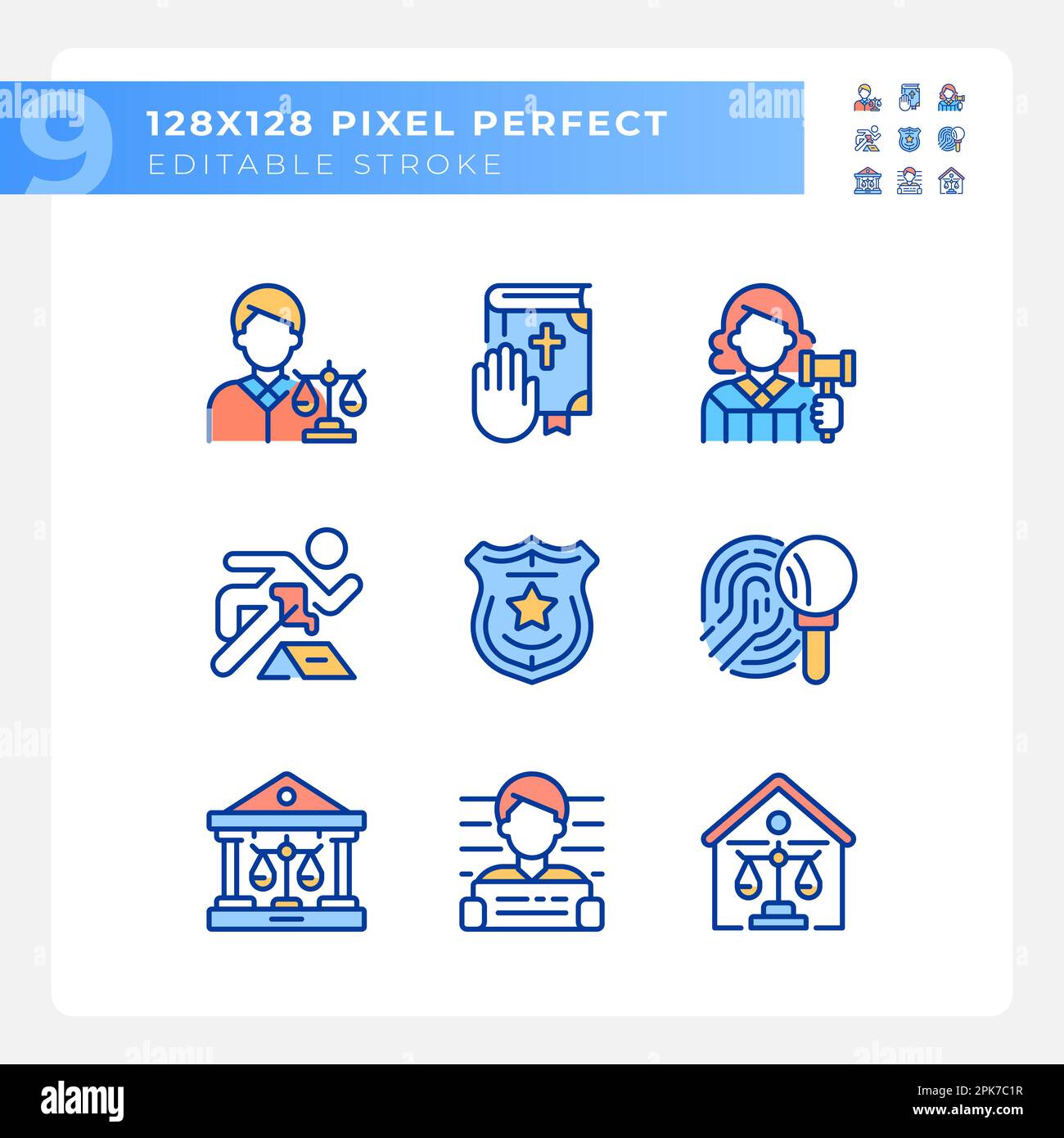 Law system and order control pixel perfect RGB color icons set Stock ...