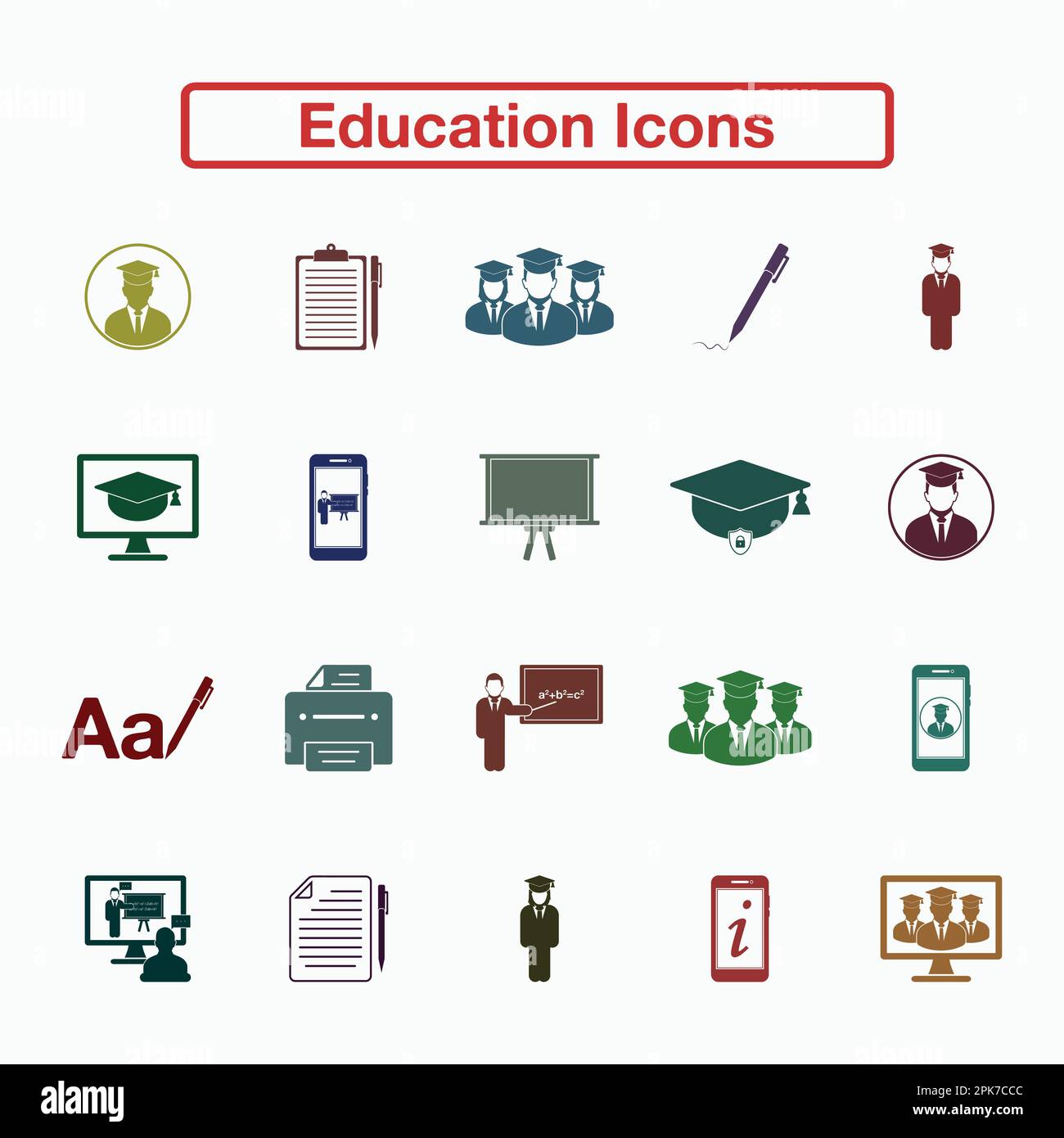Education Icon Set. Flat style vector EPS. Stock Vector