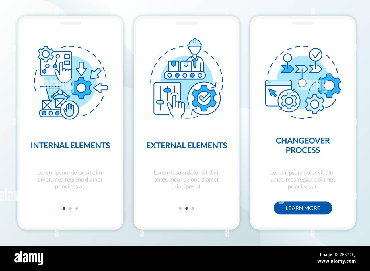 SMED concepts blue onboarding mobile app screen Stock Vector