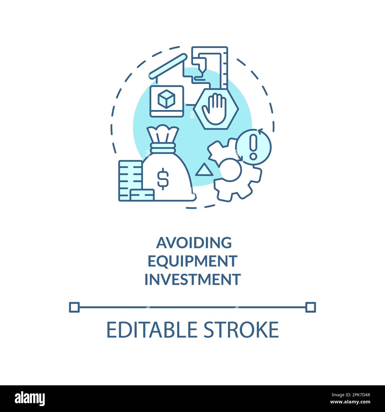 Avoiding equipment investment turquoise concept icon Stock Vector