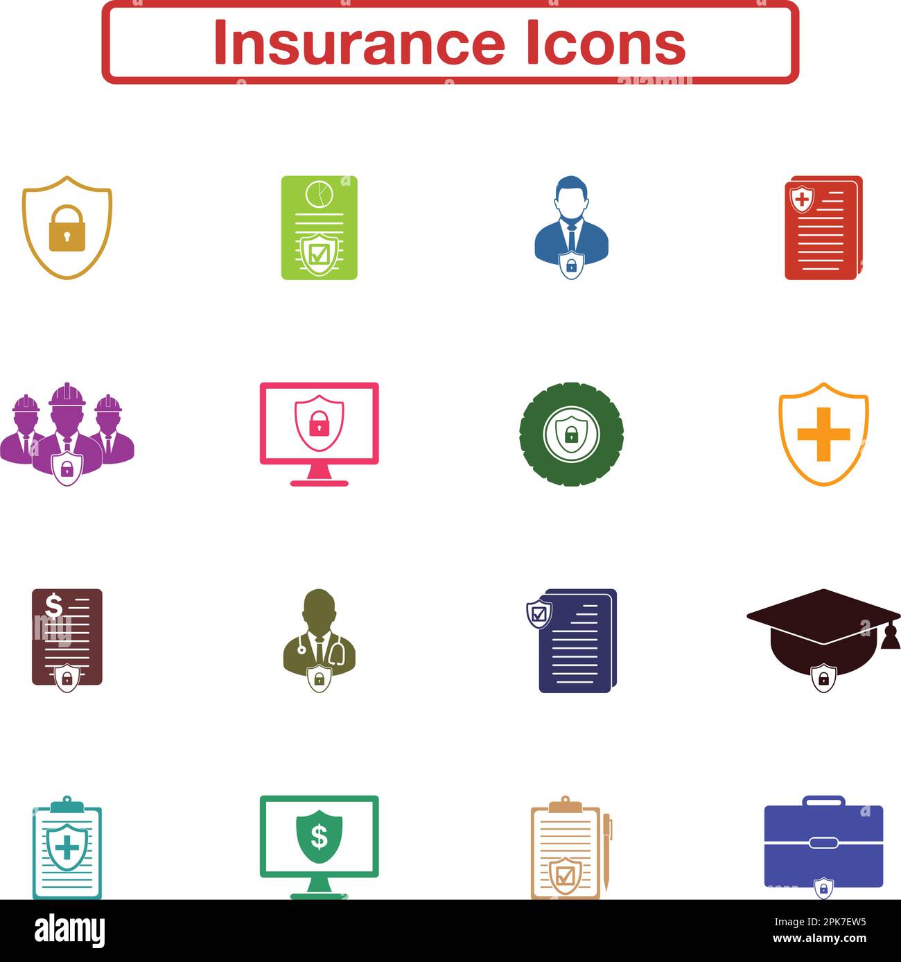 Insurance Icon set. Flat style vector EPS. Stock Vector
