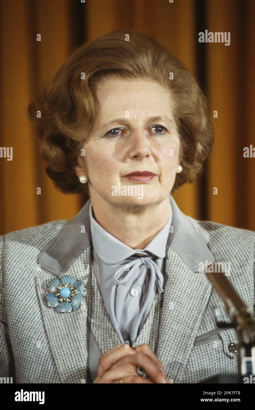 Bonn, Deutschland. 08th Apr, 2013. ARCHIVE PHOTO: Margaret Thatcher died 10 years ago on 8 April 2013, Margaret Hilda Thatcher, Baroness Thatcher of Kesteven LG, OM, PC (born Margaret Hilda Roberts 13 October 1925 in Grantham, Lincolnshire, England) is a former British Politician and was Prime Minister of the United Kingdom from 1979 to 1990 and leader of the Conservative Party from 1975 to 1990, portrait, portrait, undated photograph, ¬ Credit: dpa/Alamy Live News Stock Photo