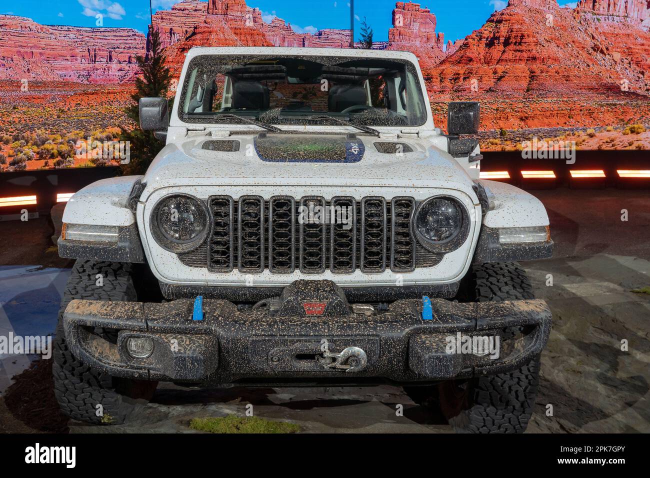 NEW YORK, NEW YORK - APRIL 05: The new 2024 Jeep Wrangler Rubicon 4xe seen  at the International Auto Show press preview at the Jacob Javits Convention  Center on April 5, 2023