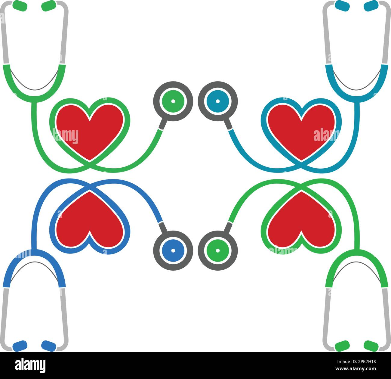 Stethoscope Icon set with heart symbol. Flat style vector EPS Stock ...