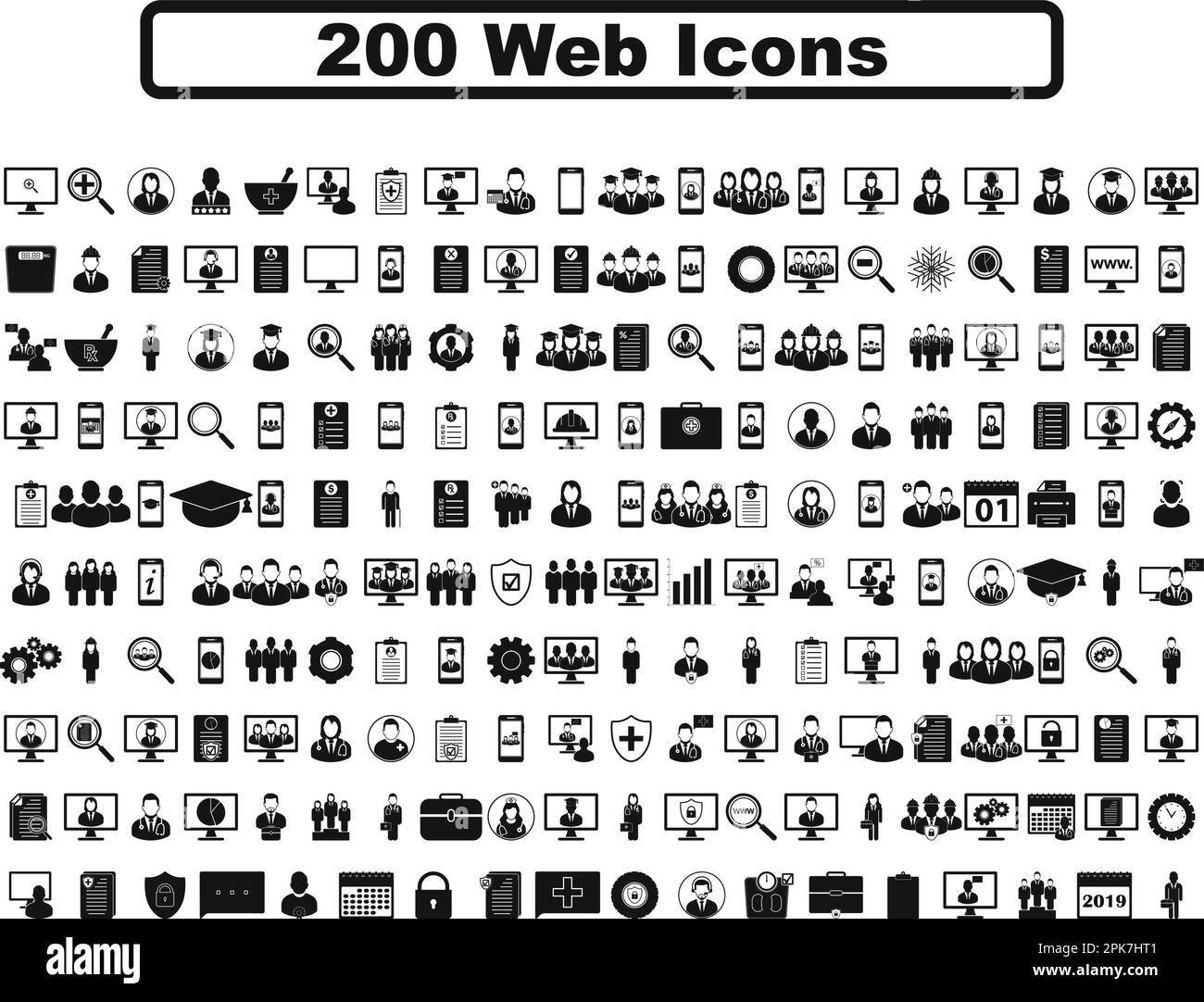 200 web icon set. Flat style vector EPS. Stock Vector