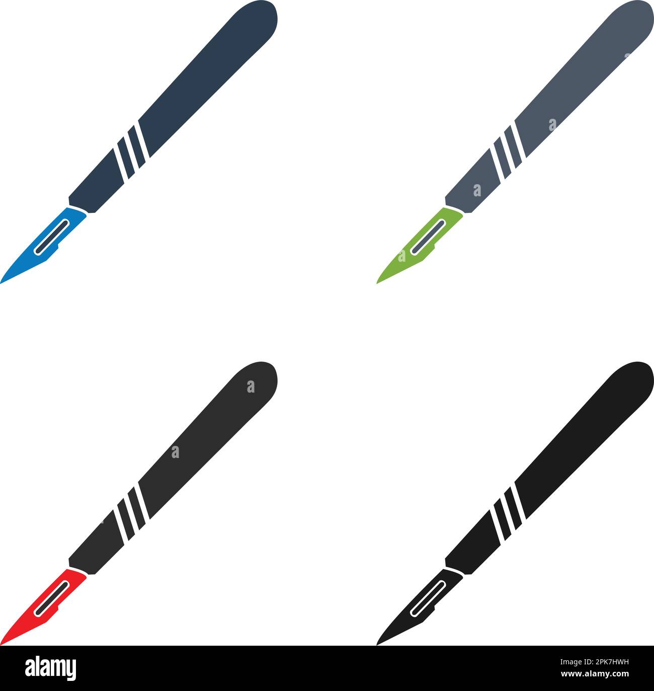 Medical Scalpel Icon Set. Flat style vector EPS. Stock Vector