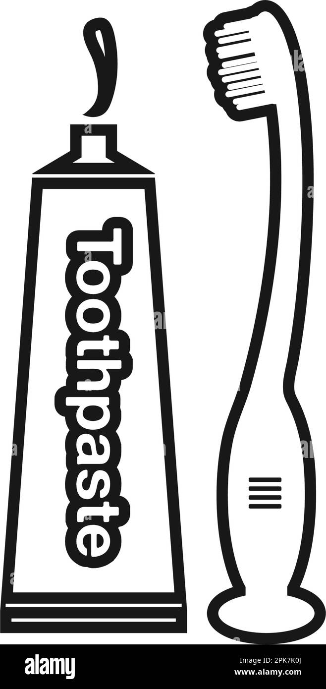 Toothbrush with Toothpaste and tube line icon. Vector EPS Stock Vector