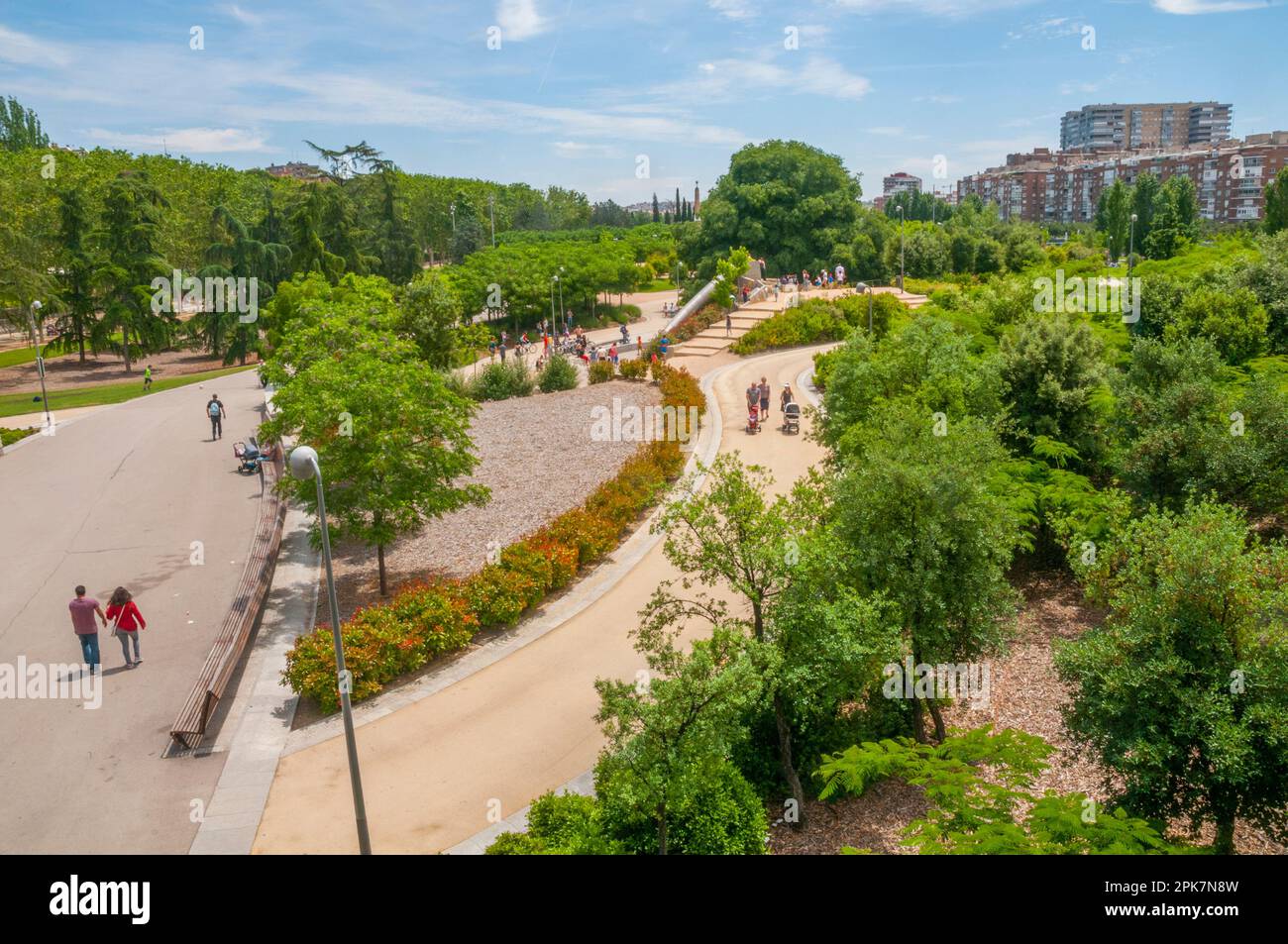 Overview. Madrid Rio park, Madrid, Spain. Stock Photo