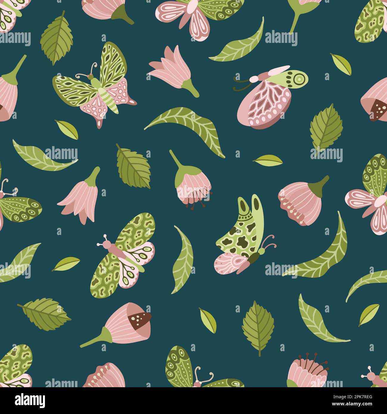 Vector seamless spring pattern with flowers, bouquets, plants Stock ...