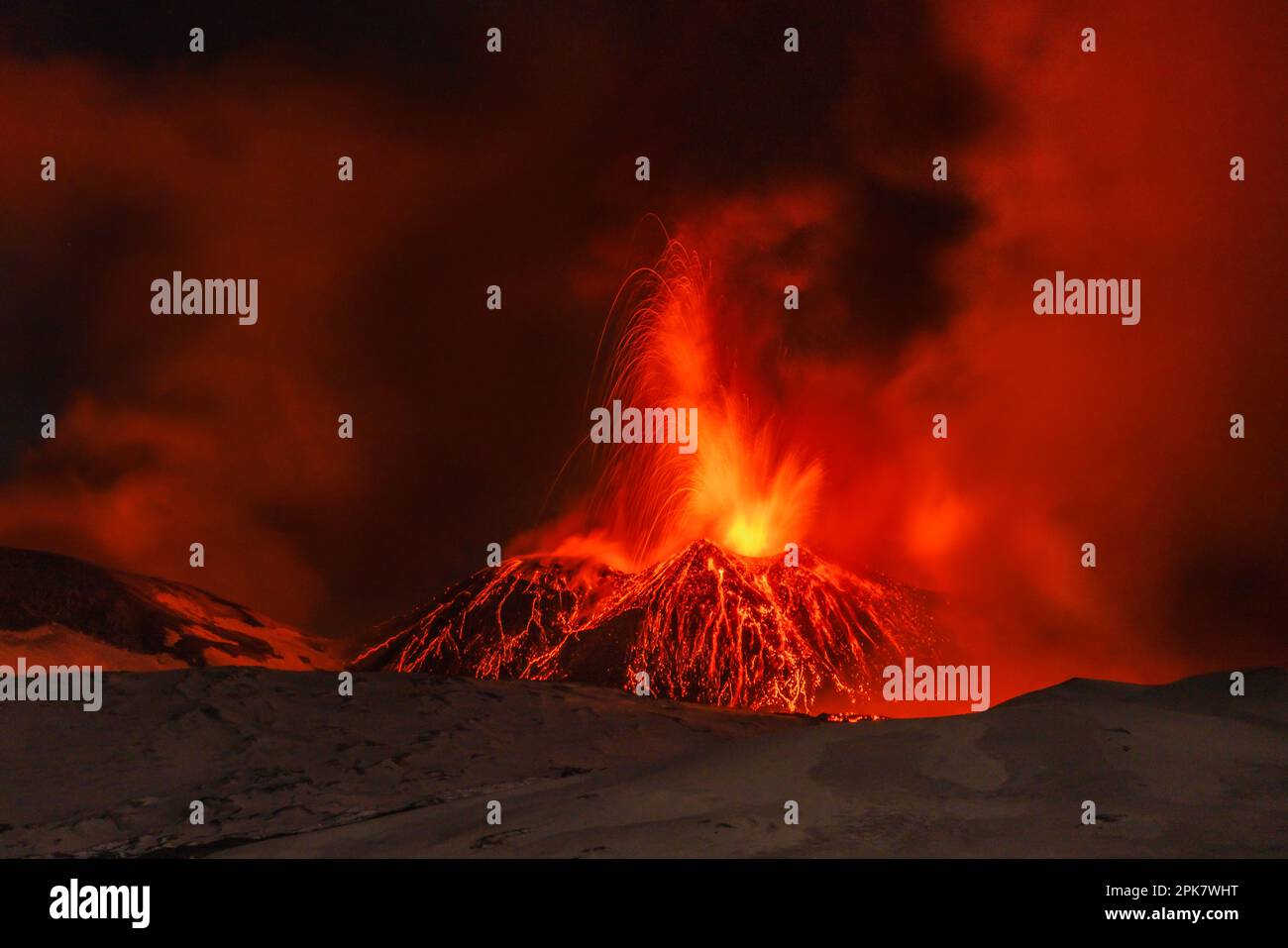 Etna volcano eruption , lava, Sicily, italy, italia, sicilia Stock