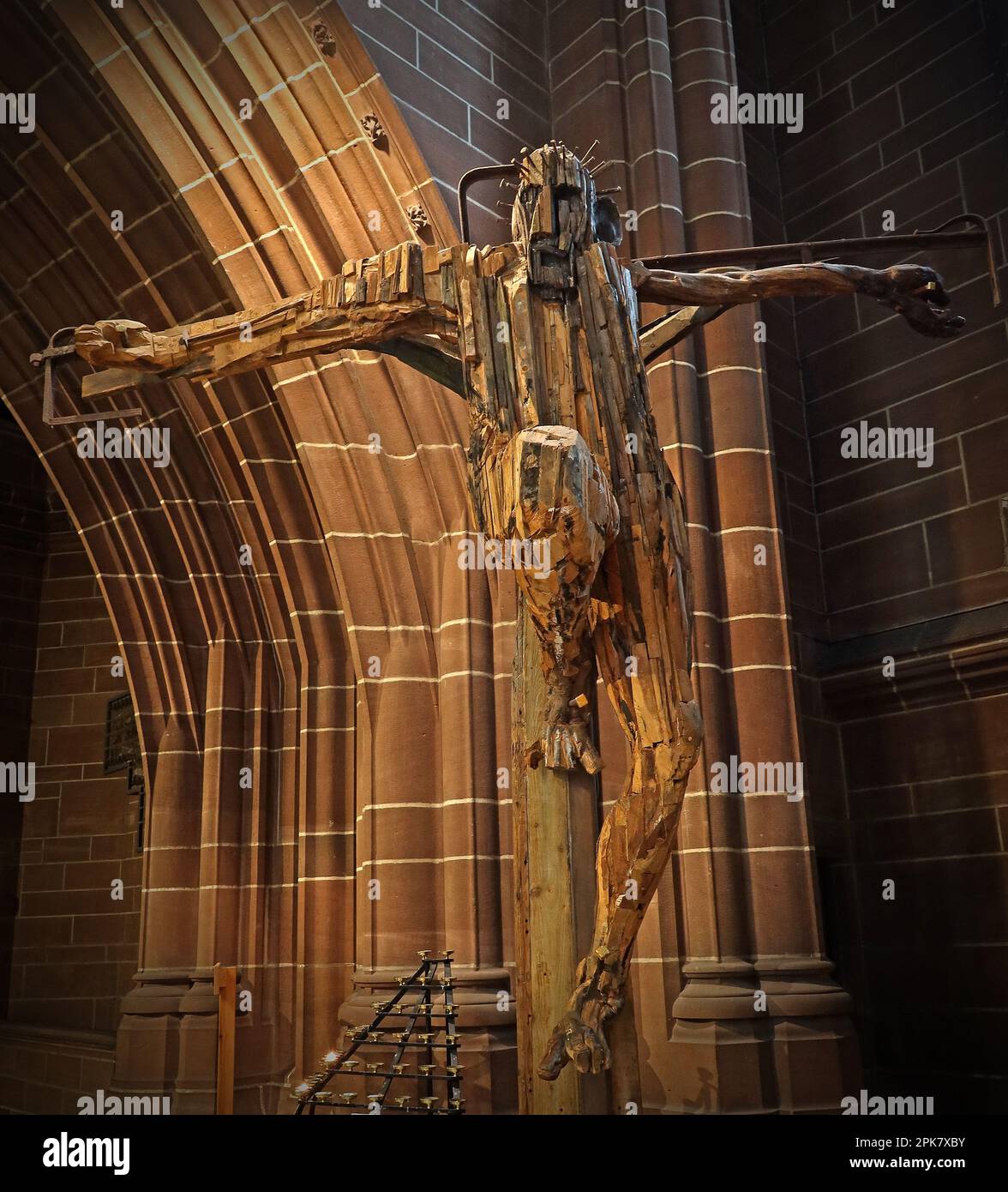 Outraged Christ by by Charles Lutyens, crucifixion Anglican Cathedral interior, St James Mt,St James Road, Liverpool , Merseyside, England,UK, L1 7AZ Stock Photo