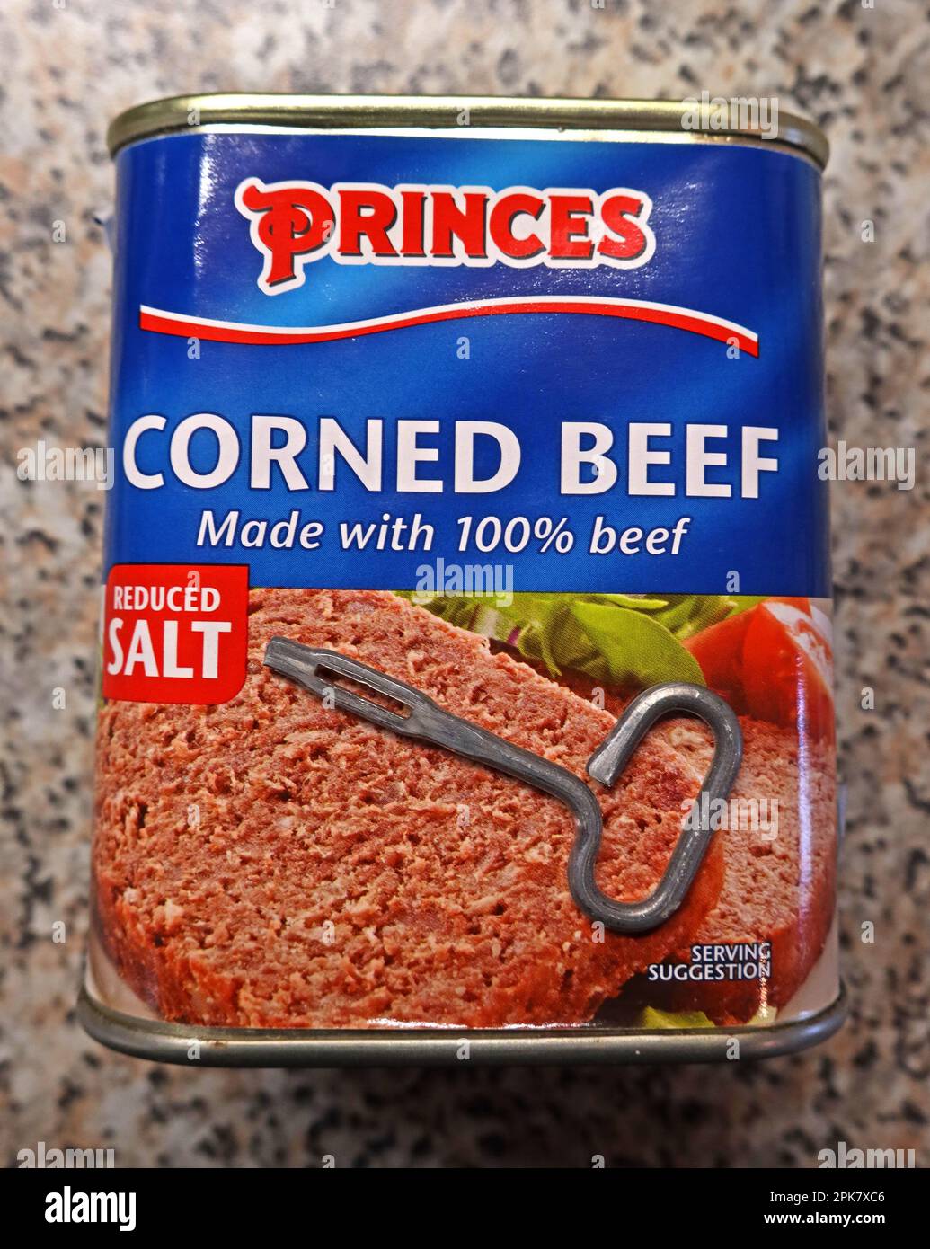 Princes British brand Corned Beef can, with key opener Stock Photo Alamy