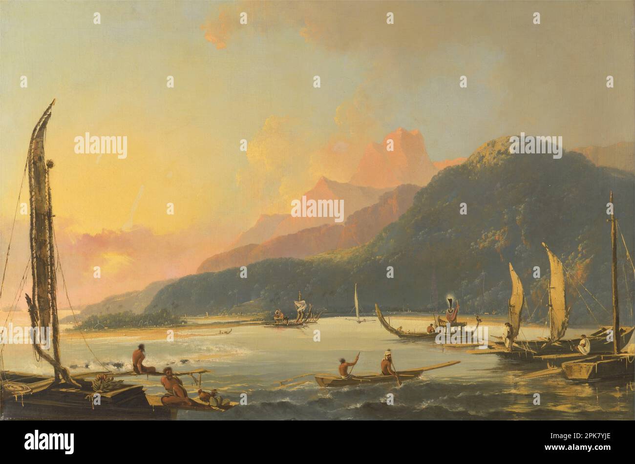 Tahitian War Galleys in Matavai Bay, Tahiti 1776 by William Hodges Stock Photo