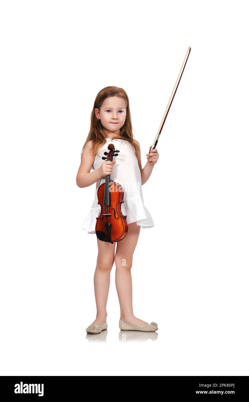 Happy beautiful girl with violin isolated on white background Stock ...