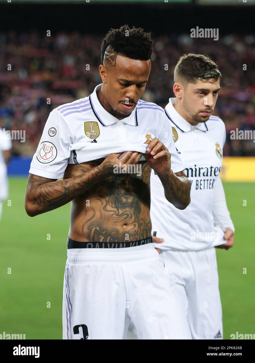 Eder Gabriel Militao of Real Madrid during Copa del Rey match, Semi-Finals,  second leg, between FC Barcelona v Real Madrid. played at Spotify Camp Nou  Stadium on April 5, 2023 in Barcelona