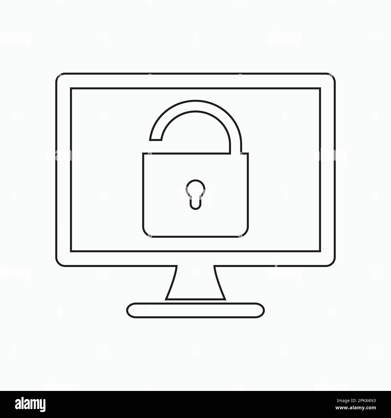 Insecure computer protection icon. Line style vector EPS. Stock Vector