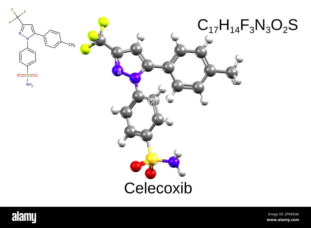 Chemical formula, structural formula and 3D ballandstick model of