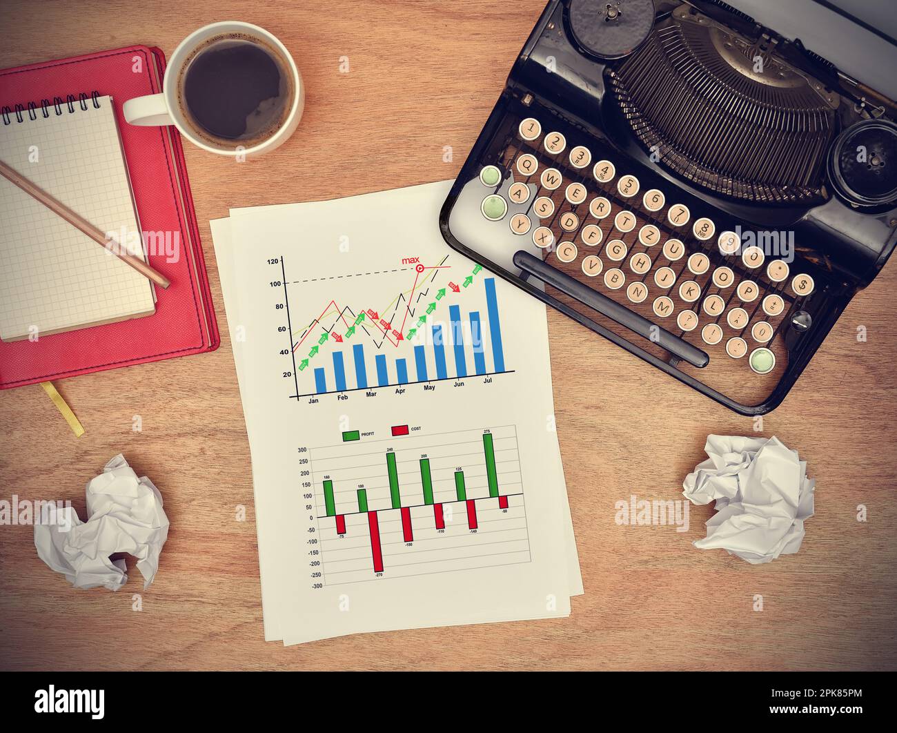 Stock chart drawing on paper, View from above Stock Photo Alamy