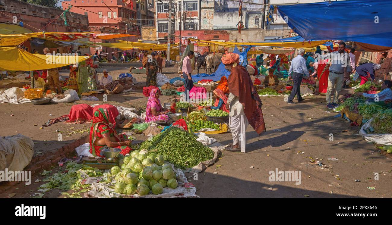 Produce market near the Sanjay Bazaar, Jaipur India Stock Photo