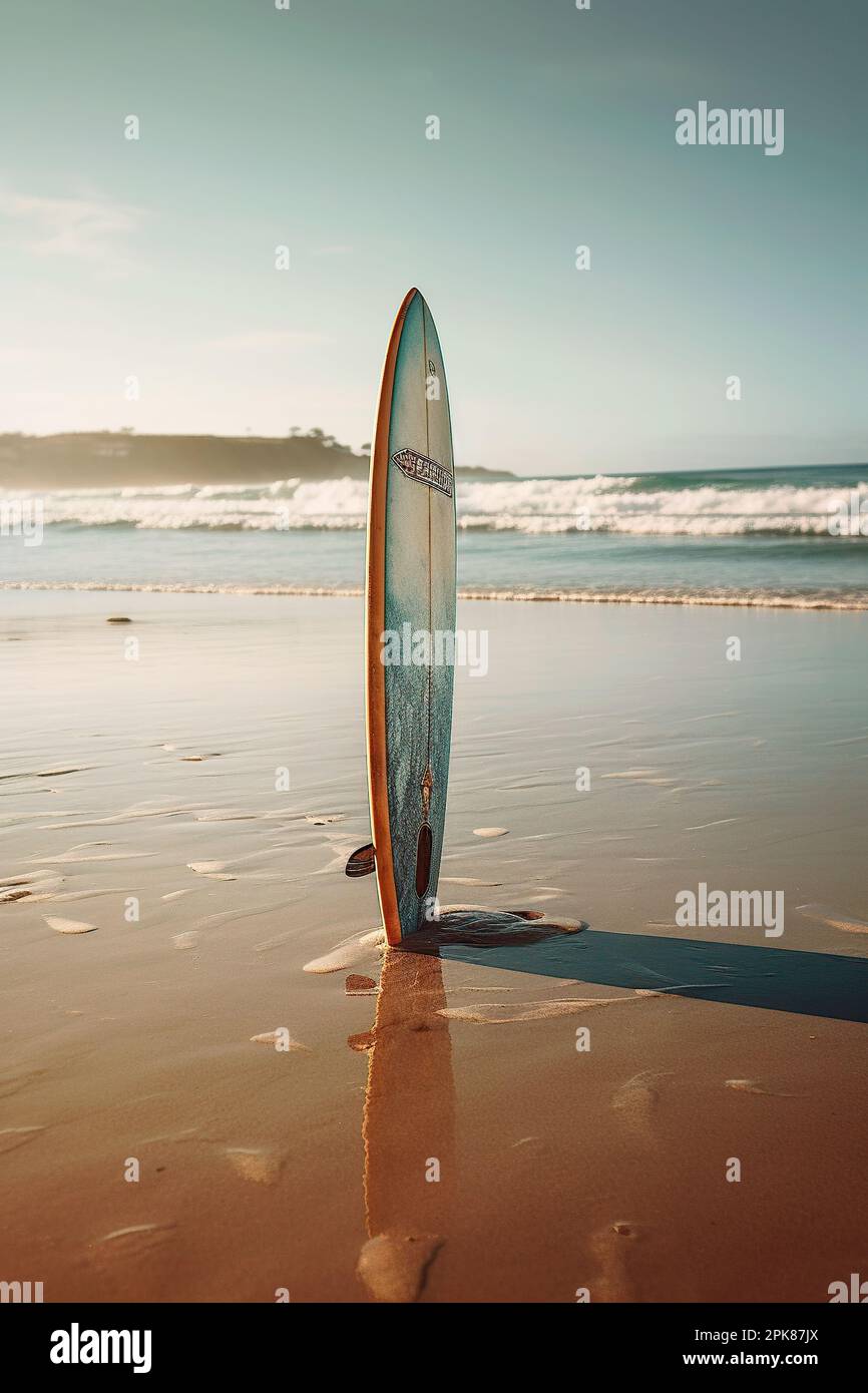 surfboard stuck in the beach sand Stock Photo Alamy