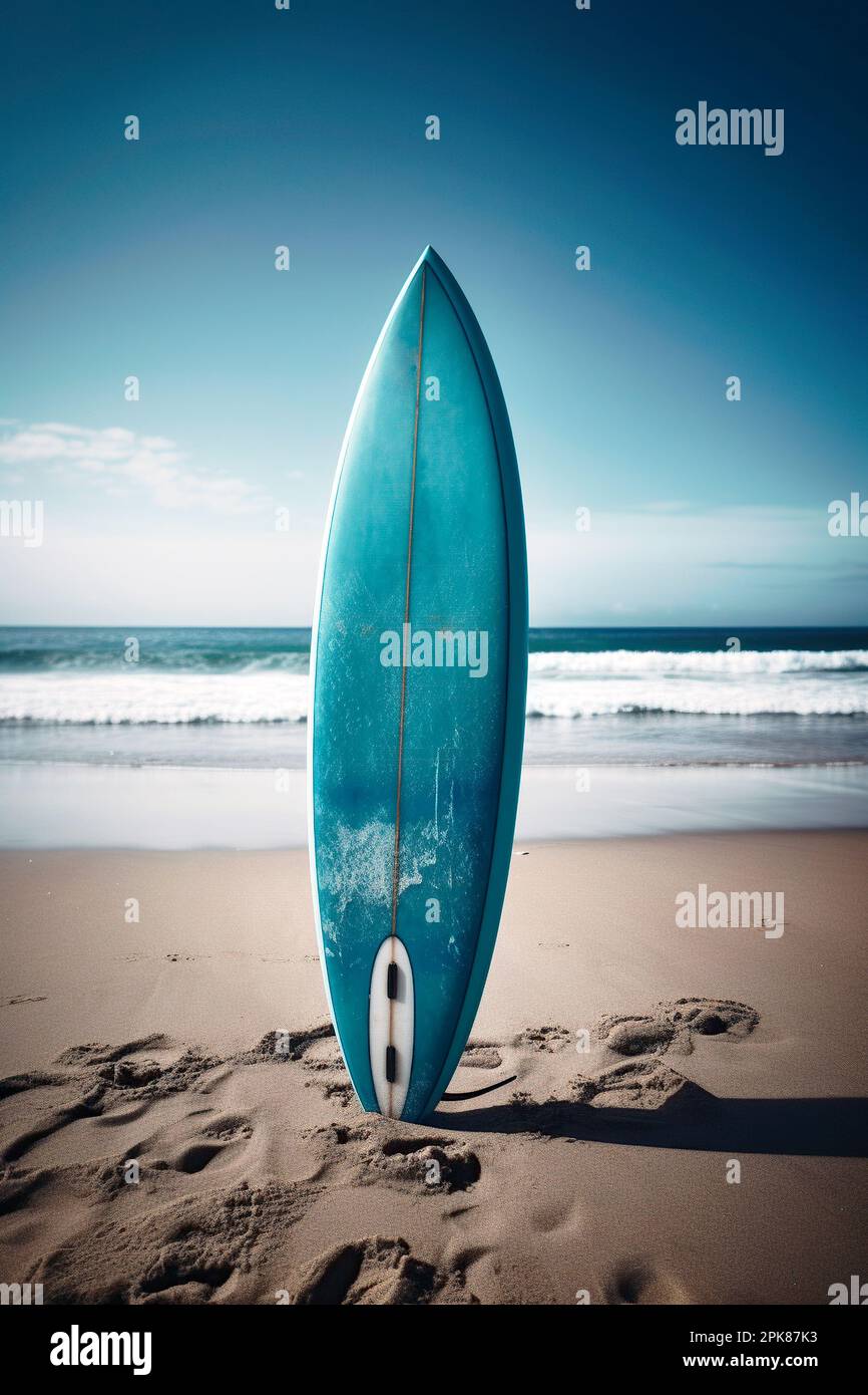 surfboard stuck in the beach sand Stock Photo Alamy