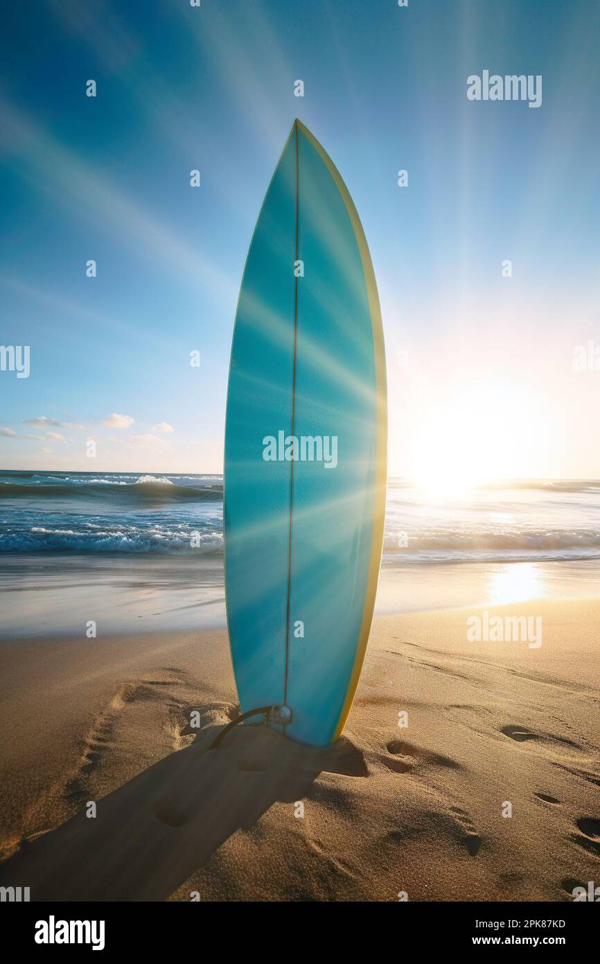 surfboard stuck in the beach sand Stock Photo Alamy