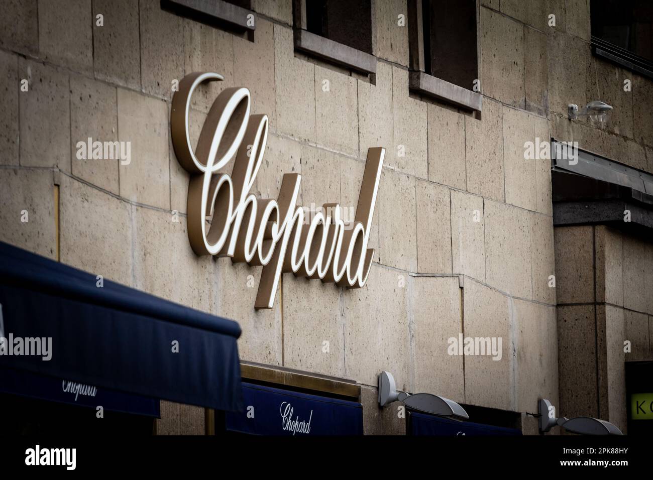 Picture of a sign with the logo of Chopard taken on a jewelry of Ljubljana. Chopard, is a Swiss