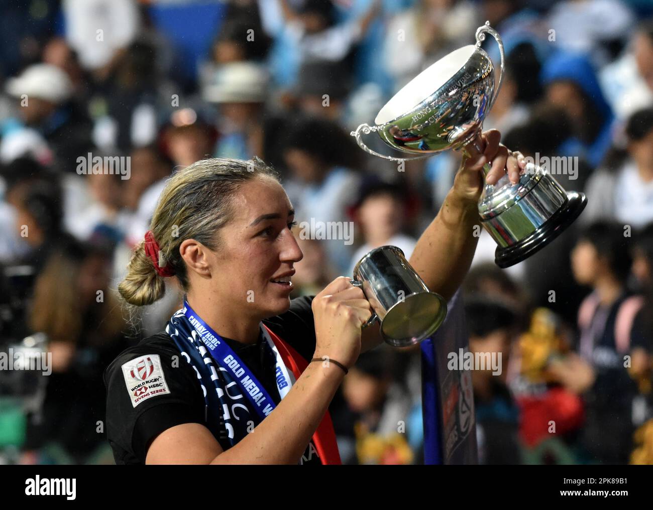 The New Zealand rugby sevens mens team and womens team won championships at the 2023 Hong Kong Sevens, Hong Kong, China