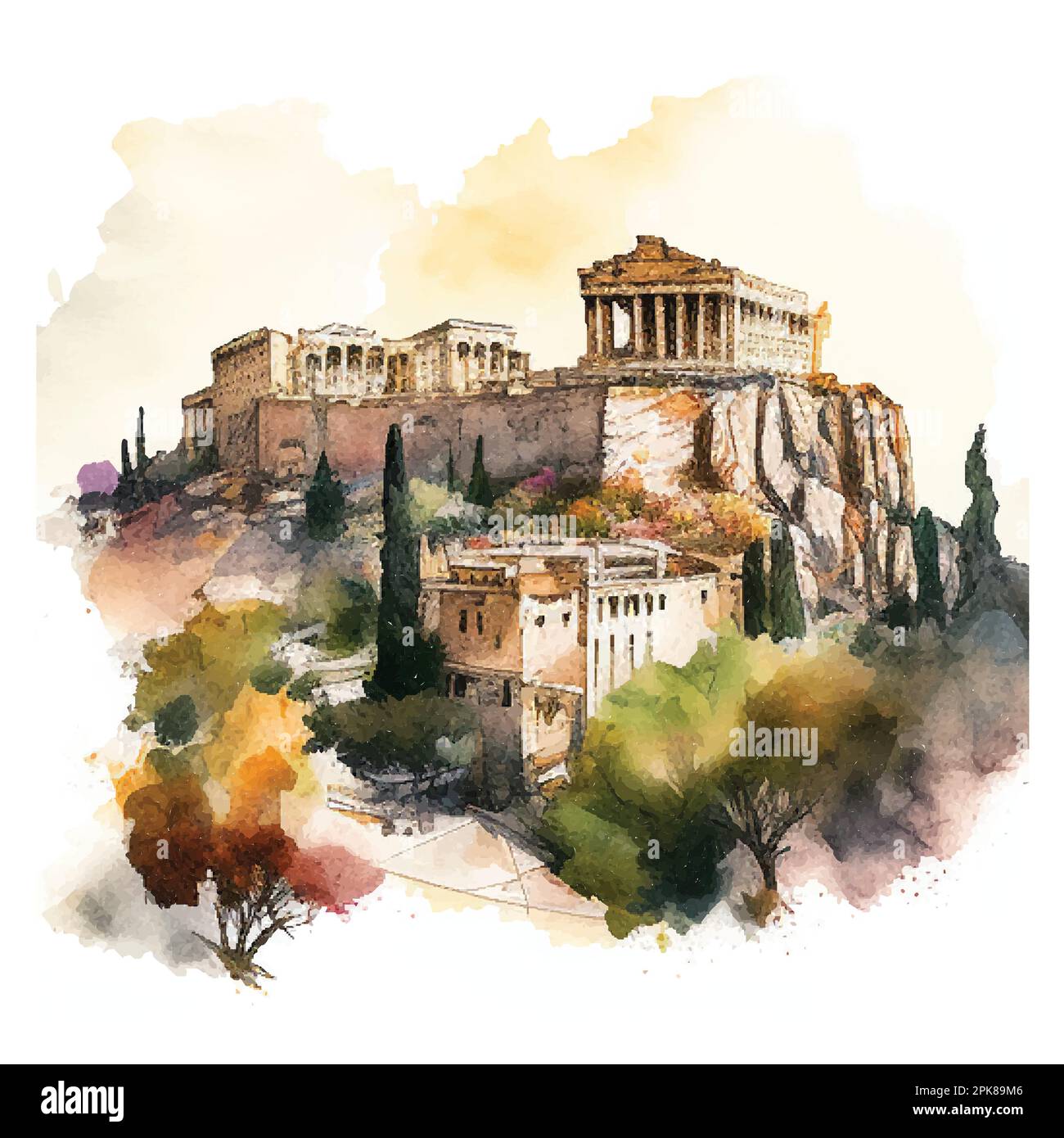 Watercolor Acropolis of Athens vector illustration Stock Vector