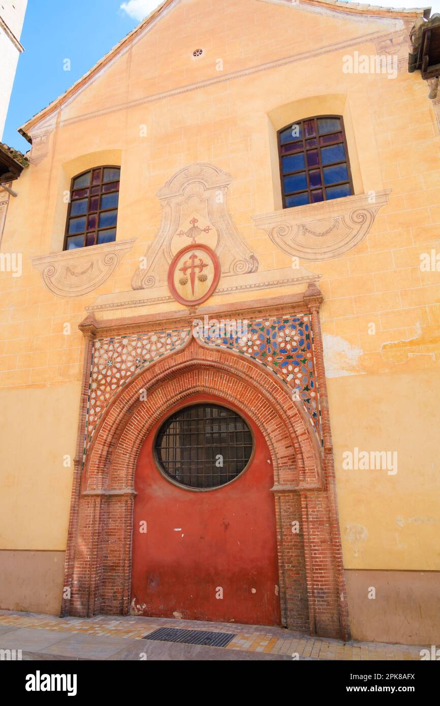 Main doors to The Roman Catholic parish church of Parroquia Santiago Apóstol Málaga. La Iglesia de Santiago. Malaga, Andalusia, Costa del Sol, Spain Stock Photo