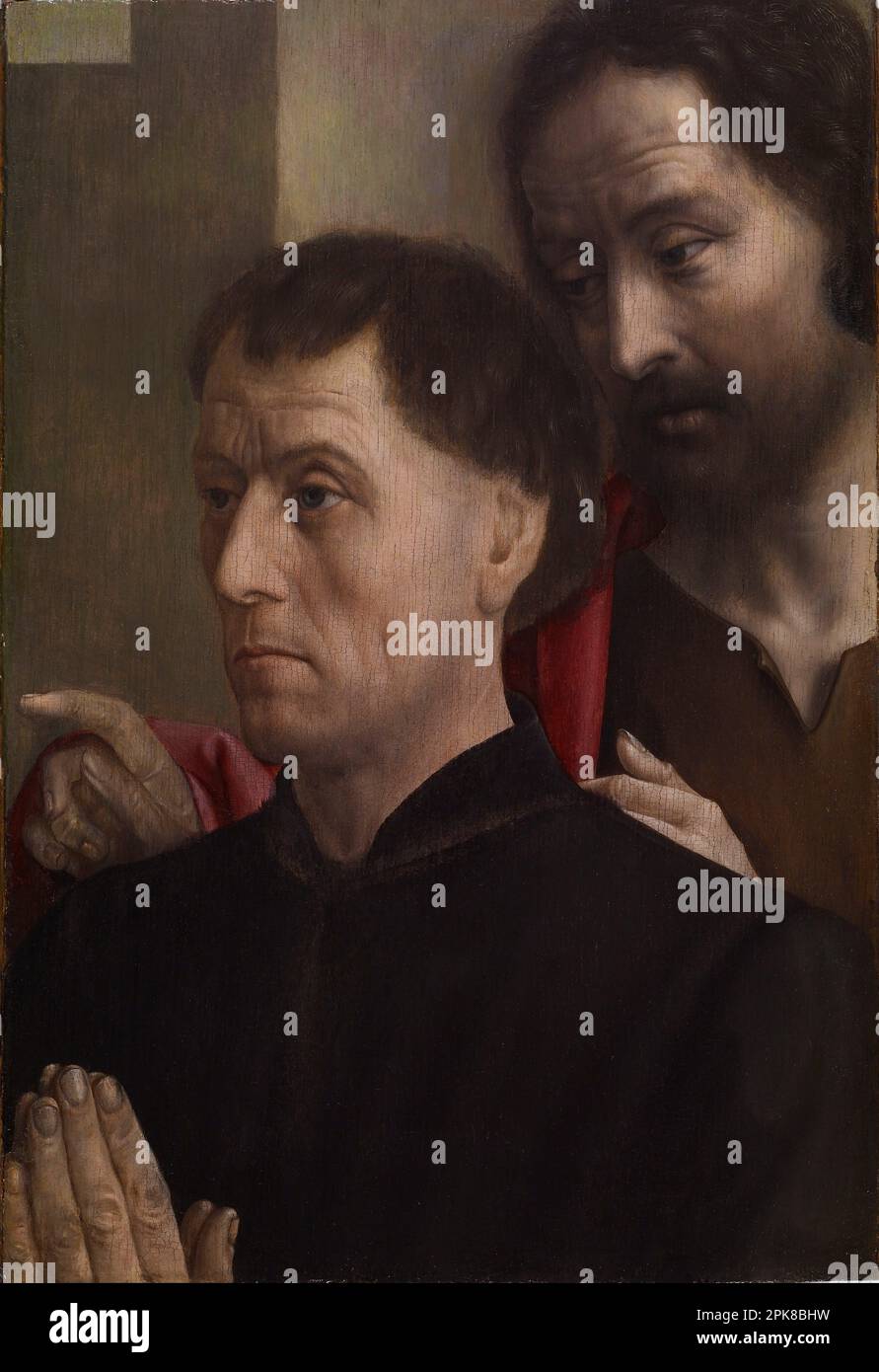 Portrait of a Man at Prayer with Saint John the Baptist ca. 1475 (Early Modern) by Hugo van der Goes Stock Photo