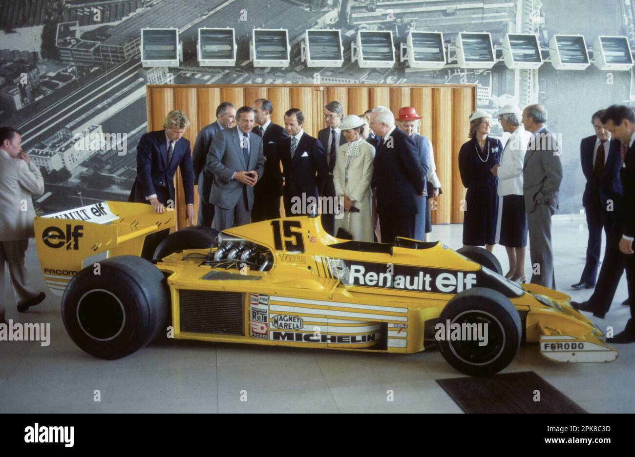 SWEDEN´S ROYAL COUPLE visit Renault factories outside Paris during state visit to France.The latest Formula car from Renault was shown there Stock Photo