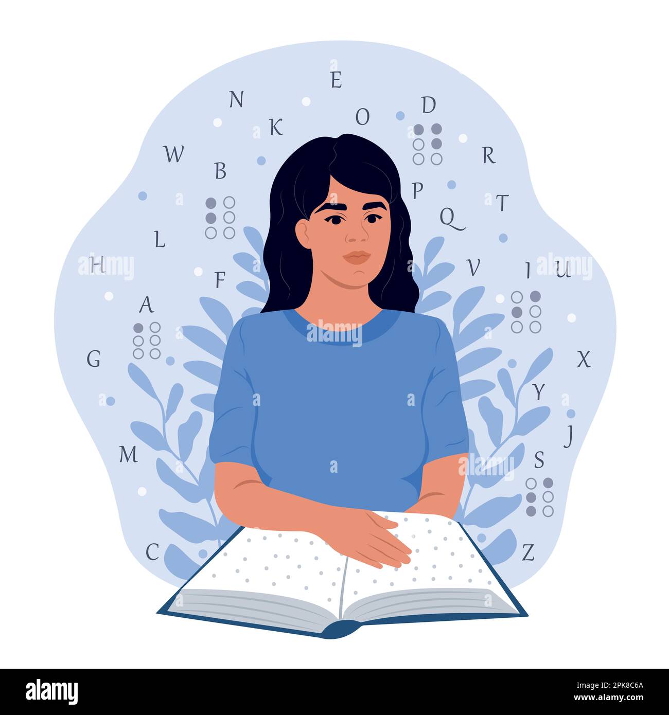 13 International Day of the Blind. A smiling blind woman reads