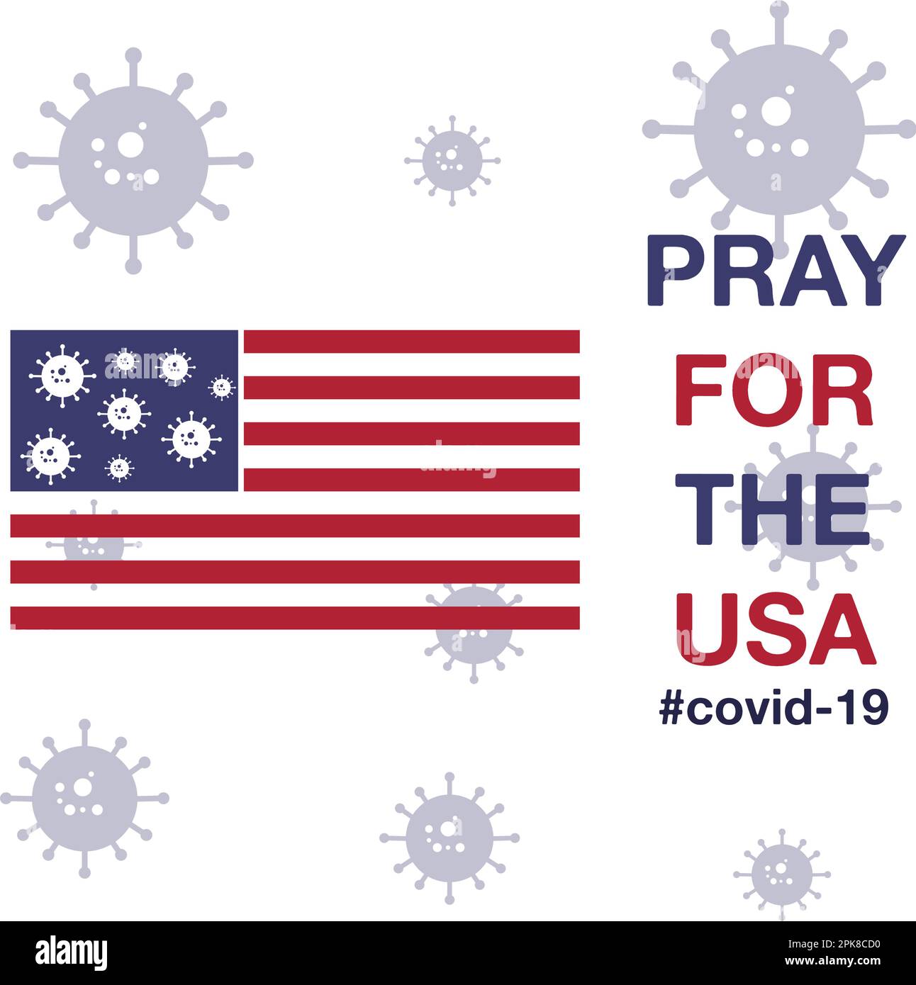 Pray for the USA from Coronavirus (Covid-19, 2019-ncov) Effect Concept Banner. Editable Vector EPS Symbol Illustration. Stock Vector