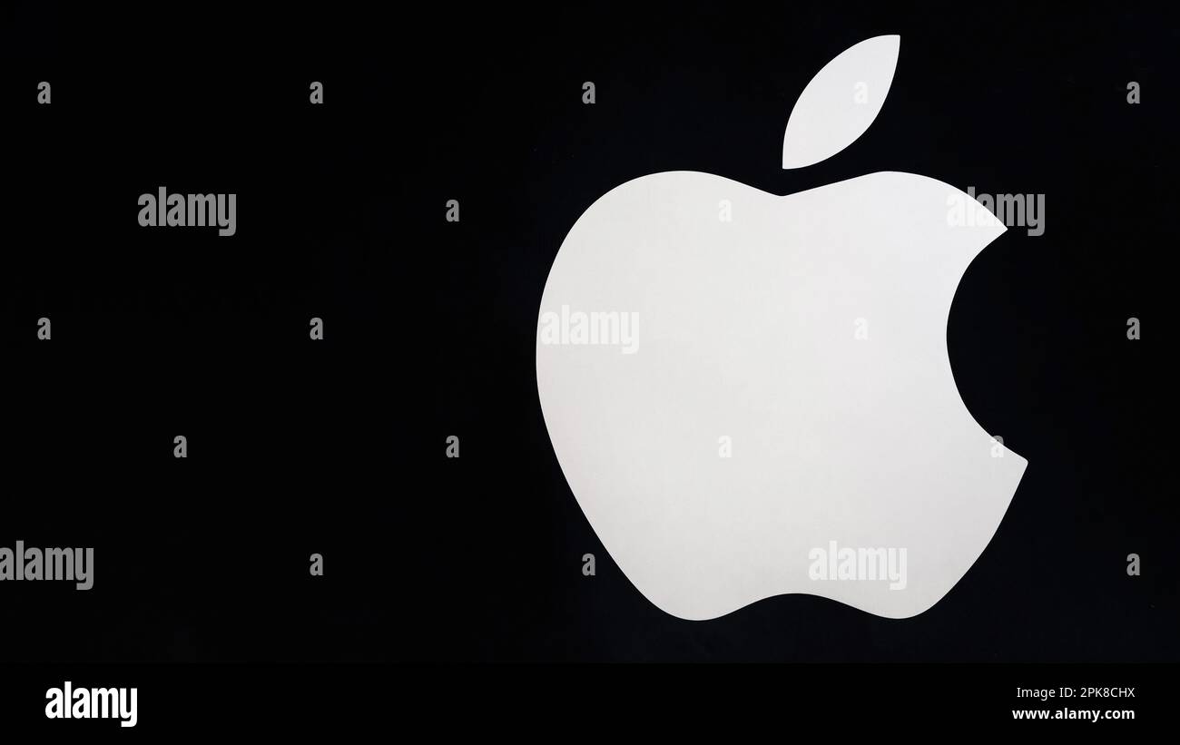 SHYMKENT, KAZAKHSAN JANUARY 23, 2023 Apple logo on a black