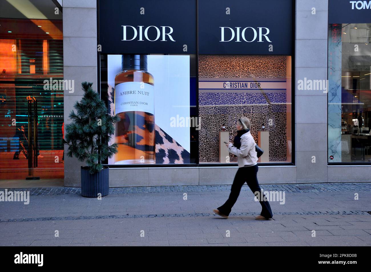 Copenhagen /Denmark/05 April 2023/People pass by Christian Dior window  billboard in danish capital Copenhagen Denmark. (Photo.Francis Joseph  Dean/Dean Pictures Stock Photo - Alamy