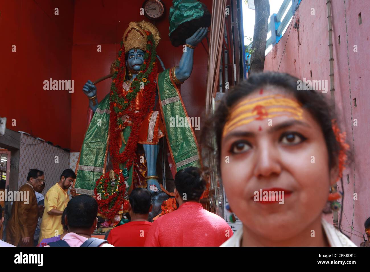 Howrah, India. 06th Apr, 2023. Hindu devotees praying Puja at a Hanuman