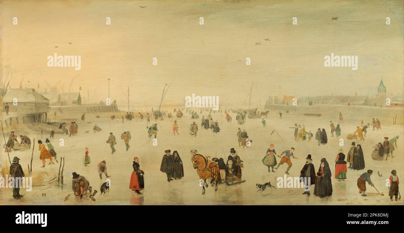 A Scene on the Ice circa 1625 by Hendrick Avercamp Stock Photo