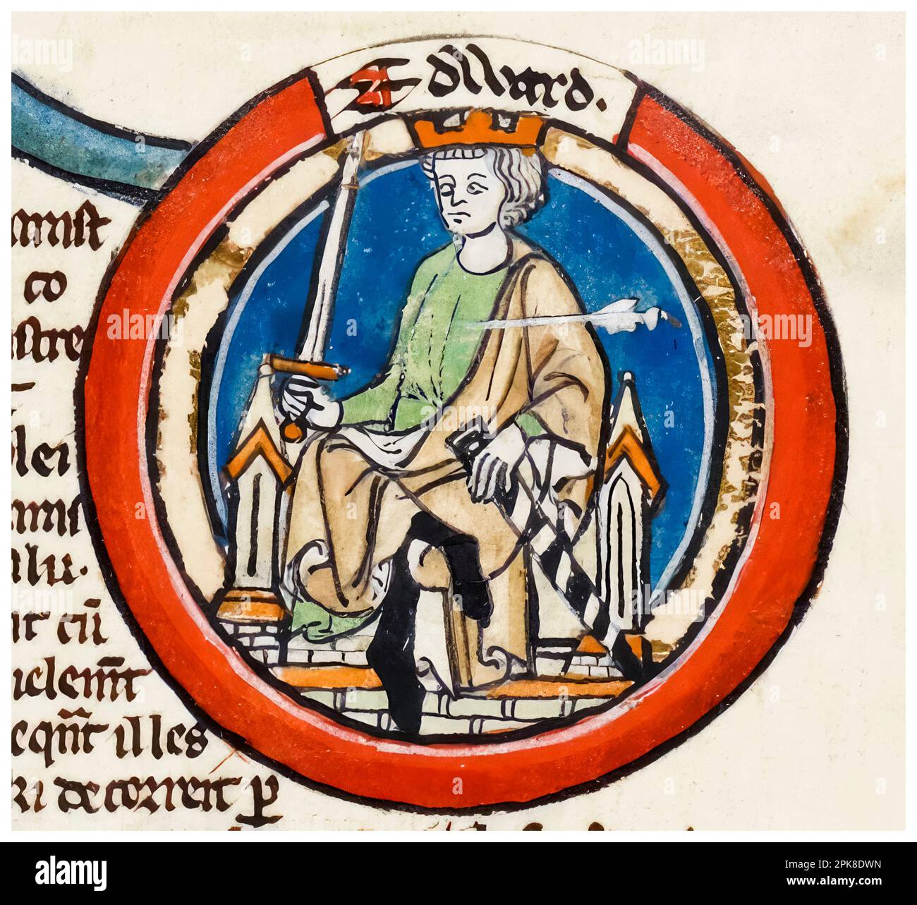 Edward the Martyr (circa 962-978), King of England (975-978), illuminated manuscript portrait painting, before 1399 Stock Photo