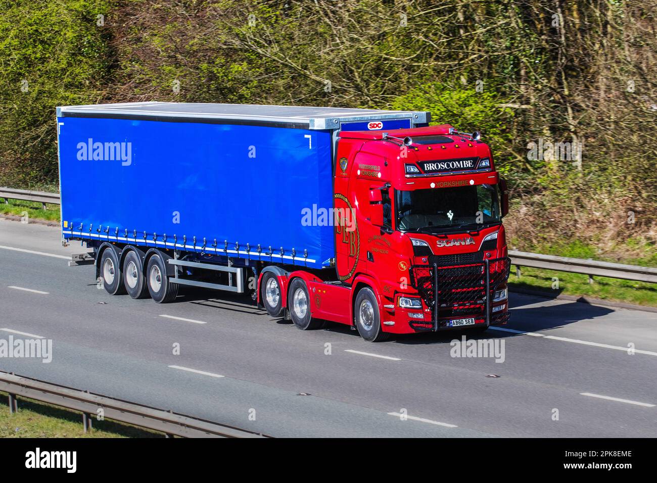 S.E.B. BOSCOMBE SCANIA Diesel 1635cc Truck;  travelling on the M61 motorway, UK Stock Photo