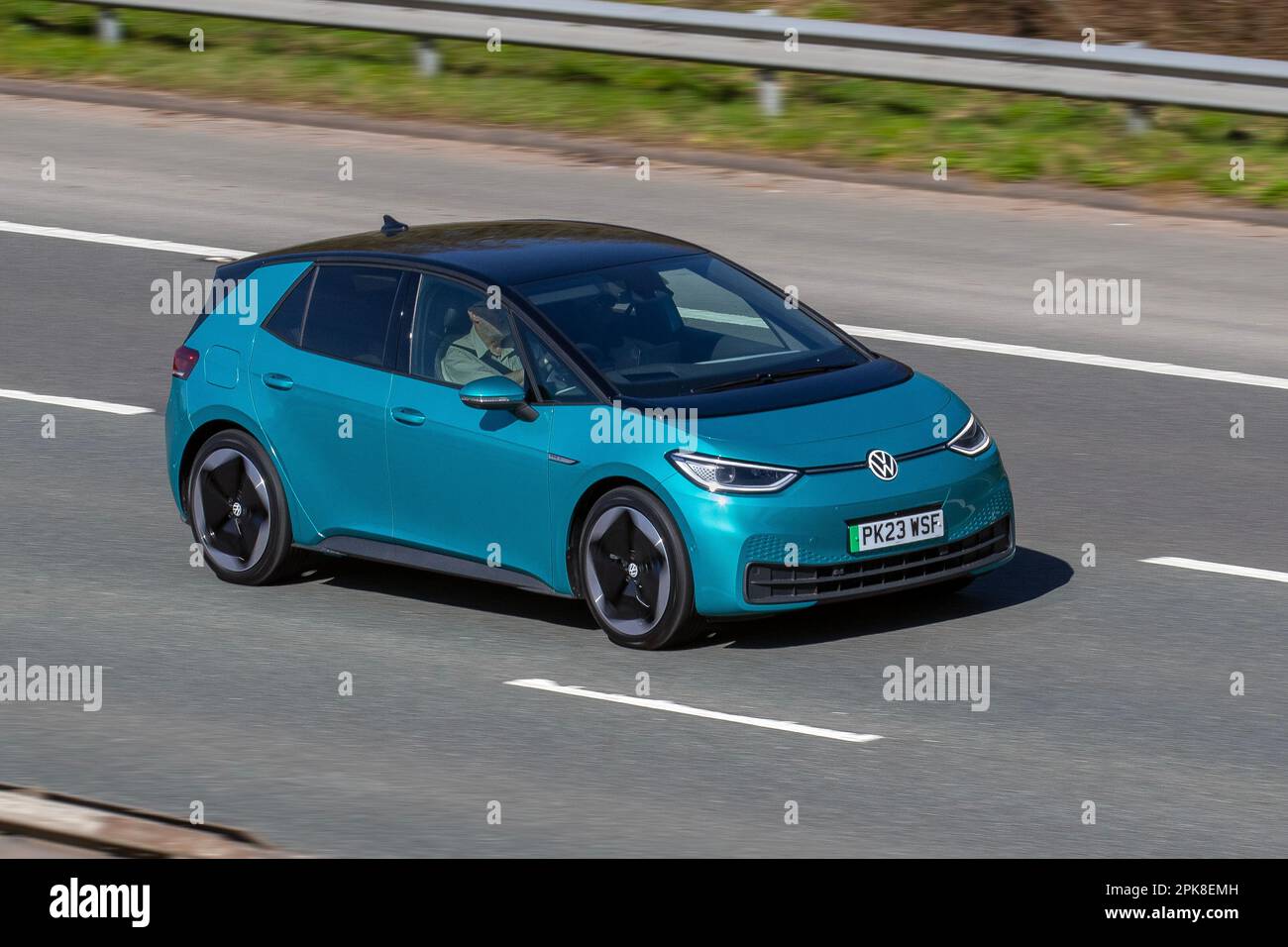 2023 Electric VW VOLKSWAGEN ID3, Lightning fast recharging ID.3 58KWh Pro Performance EV, battery-powered five-door family hatchback; travelling on the M61 motorway, UK Stock Photo