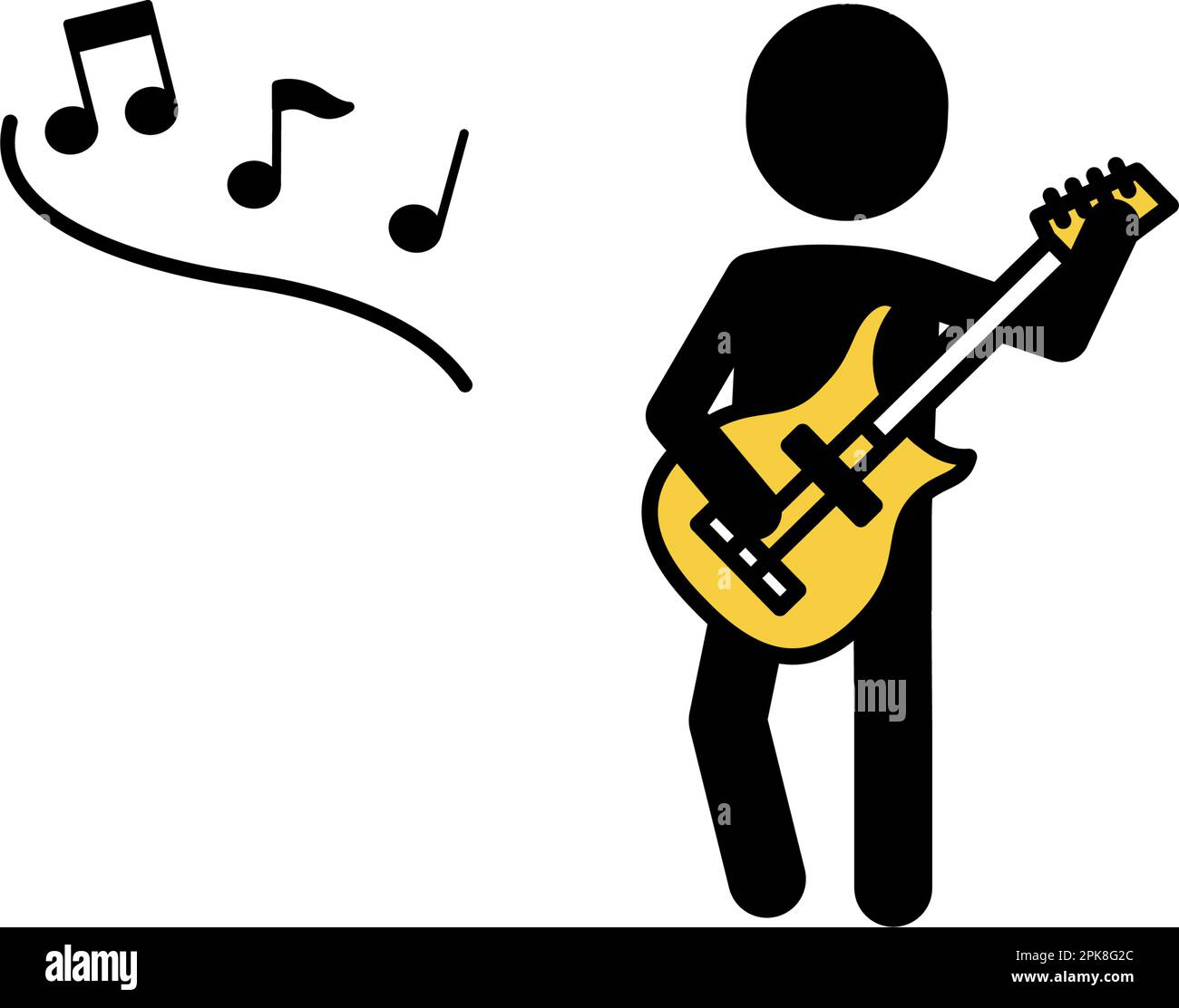 Music, simple pictogram of a bassist in a band, Vector Illustration