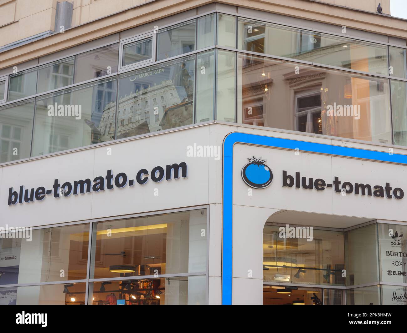 Vienna, Austria - August 8, 2022: Facades of Blue Tomato is online shop for  snowboarding, freeskiing, surfing, skating, and streetstyle. It offers lar  Stock Photo - Alamy