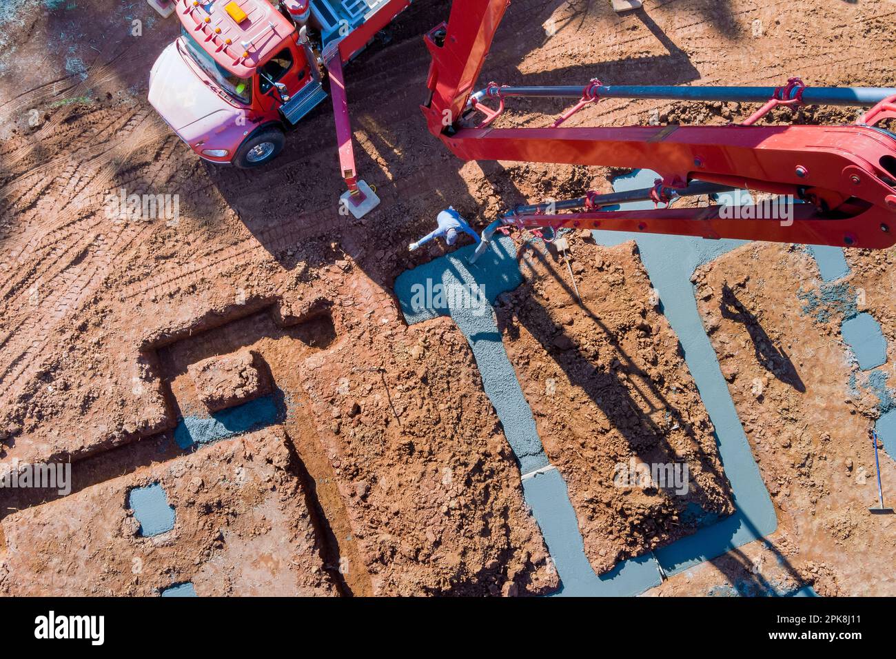 During construction of pour concrete strip foundations using an