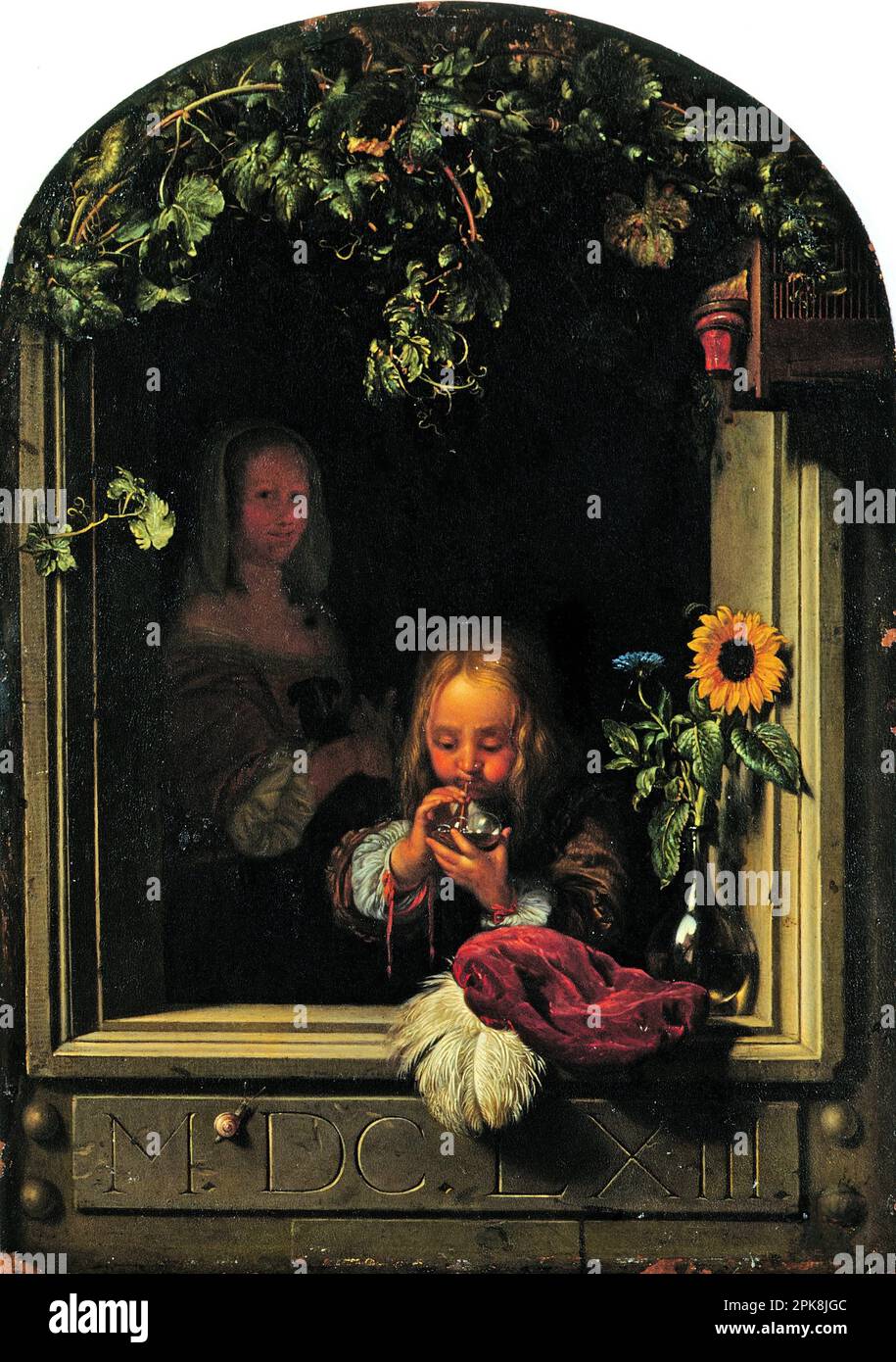 Boy Blowing Bubbles 1663 by Frans van Mieris the Elder Stock Photo