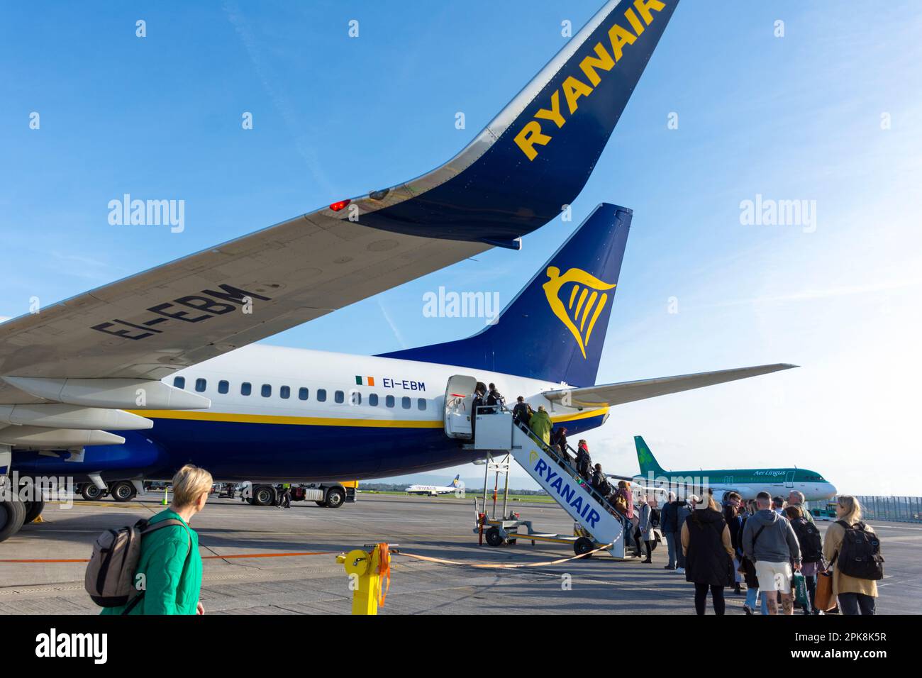 Passengers boarding a Ryanair aircraft for a flight from Dublin Airport