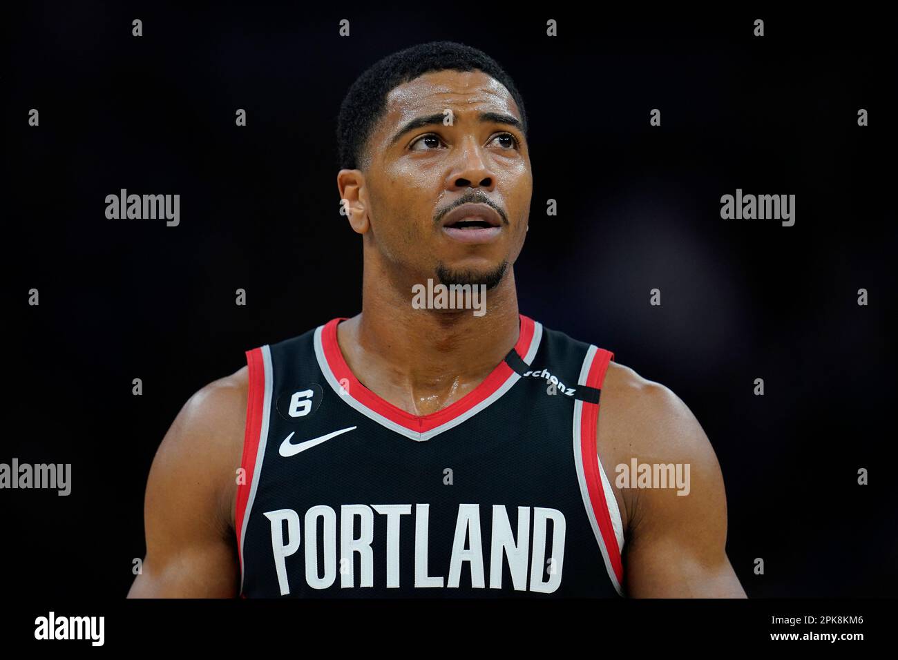 Portland Trail Blazers guard Shaq Harrison looks on during the second