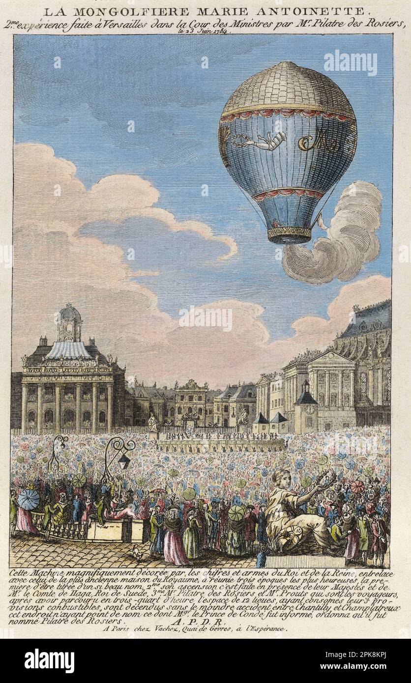 The hot air balloon Marie Antoinette on 1784 castle of versailles Stock ...