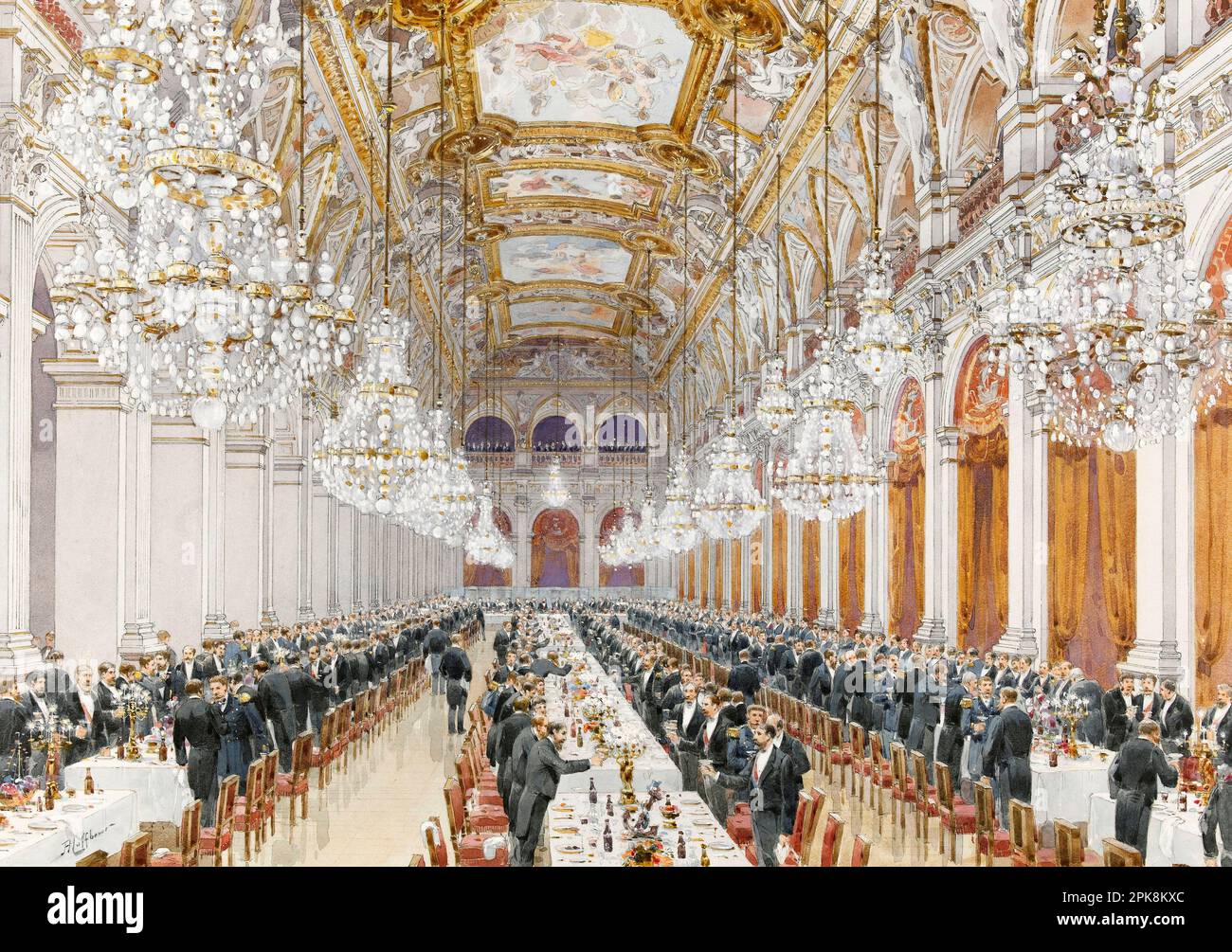 Banquet of the officers of the Russian Navy, in the village hall at the Hôtel de Ville. Franco-Russian celebrations in Paris, October 19, 1893 by Fédor Hoffbauer Stock Photo