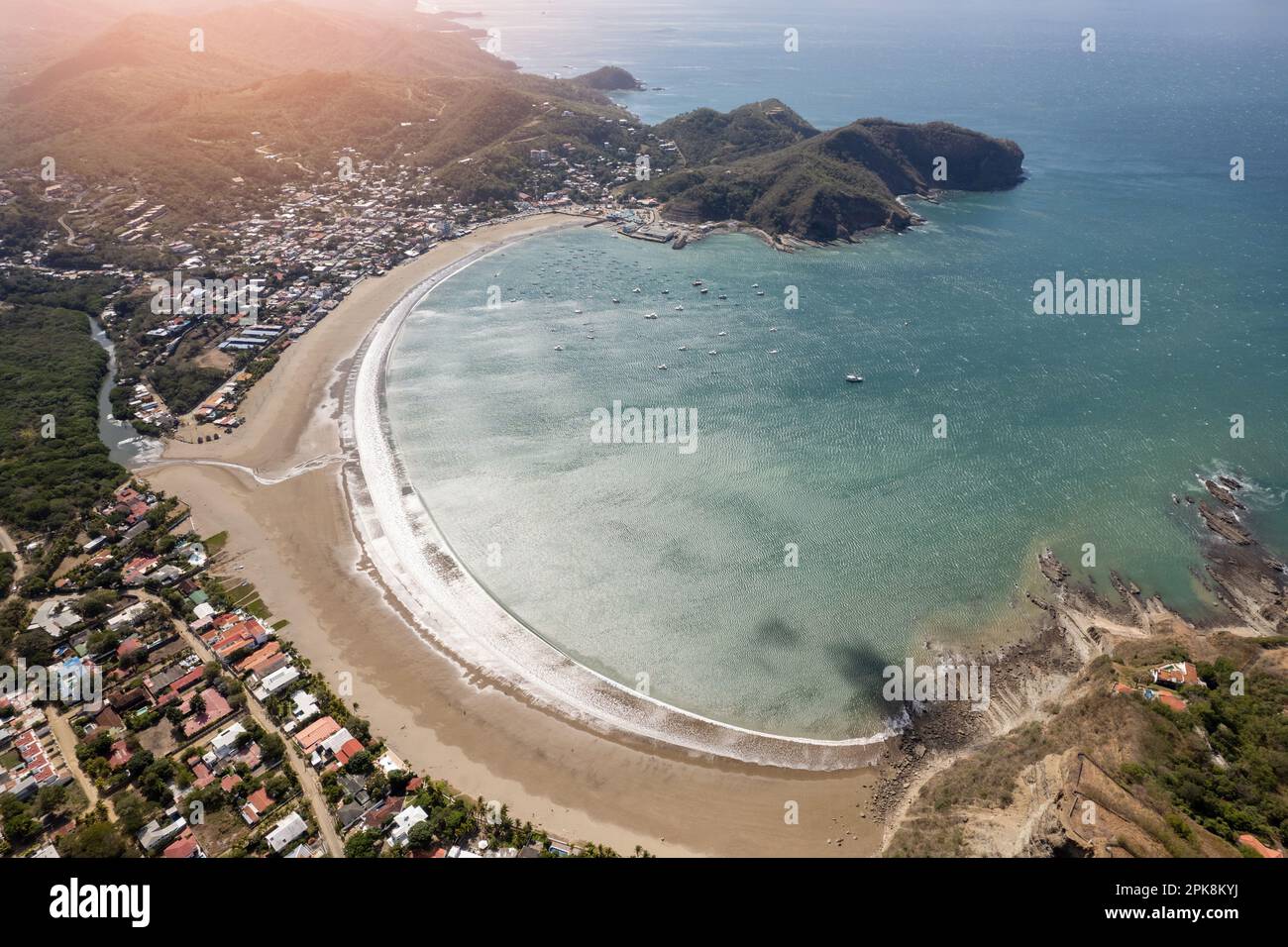Above view on San Juan Del Sur town on bright sunny day Stock Photo